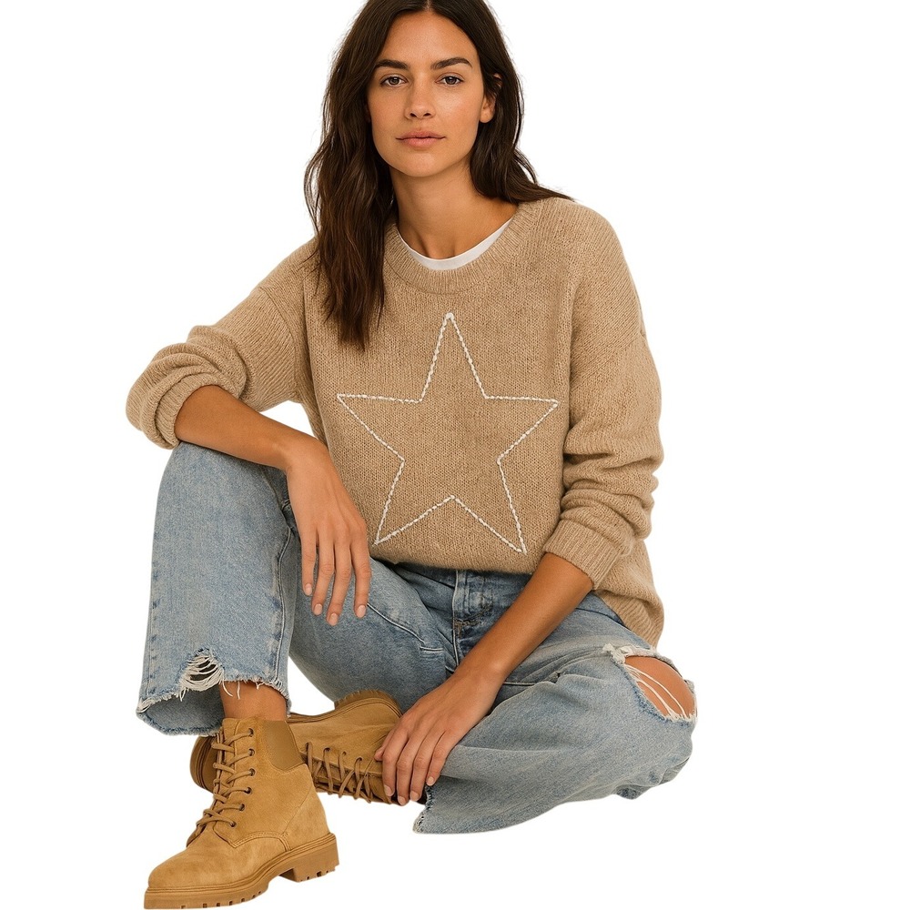 Sundry sz 1 Sm/MD Alpaca Wool Mohair Blend Oversized Loose weave Star‎ sweater